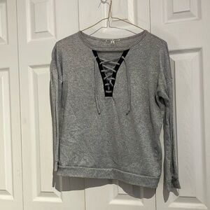 Gray Lace-Up Women's Top